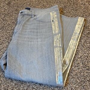Stylish Gray Jeans with Silver Accents Down The Leg